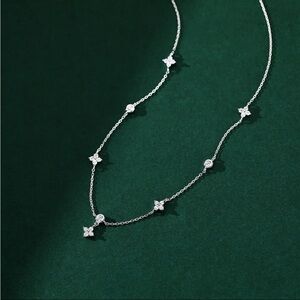 925 Stamped Silver Cubic Adjustable Flower Drop Necklace